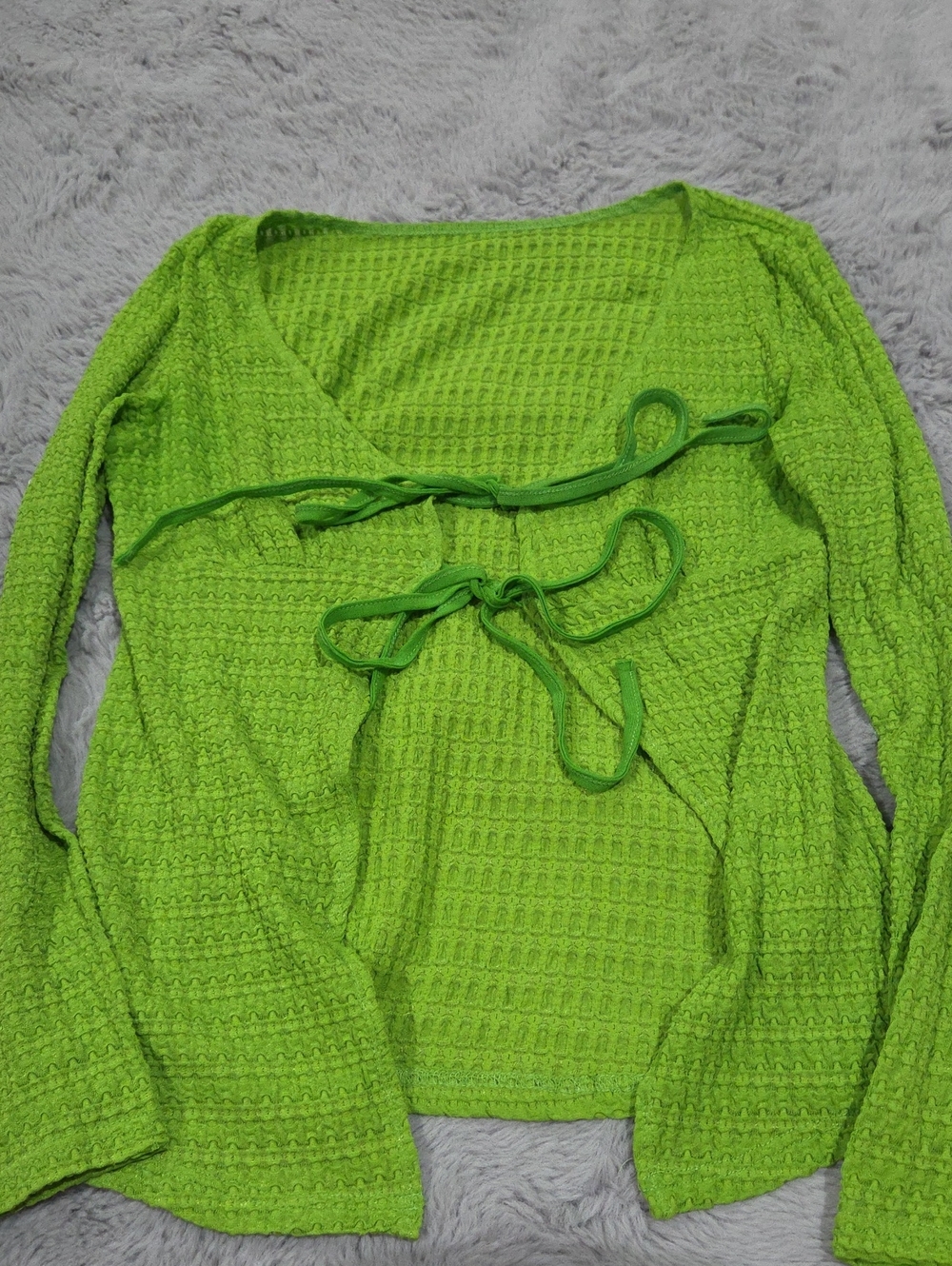Shein Bae Women’s Lime Green Tie-Front Textured Cardigan